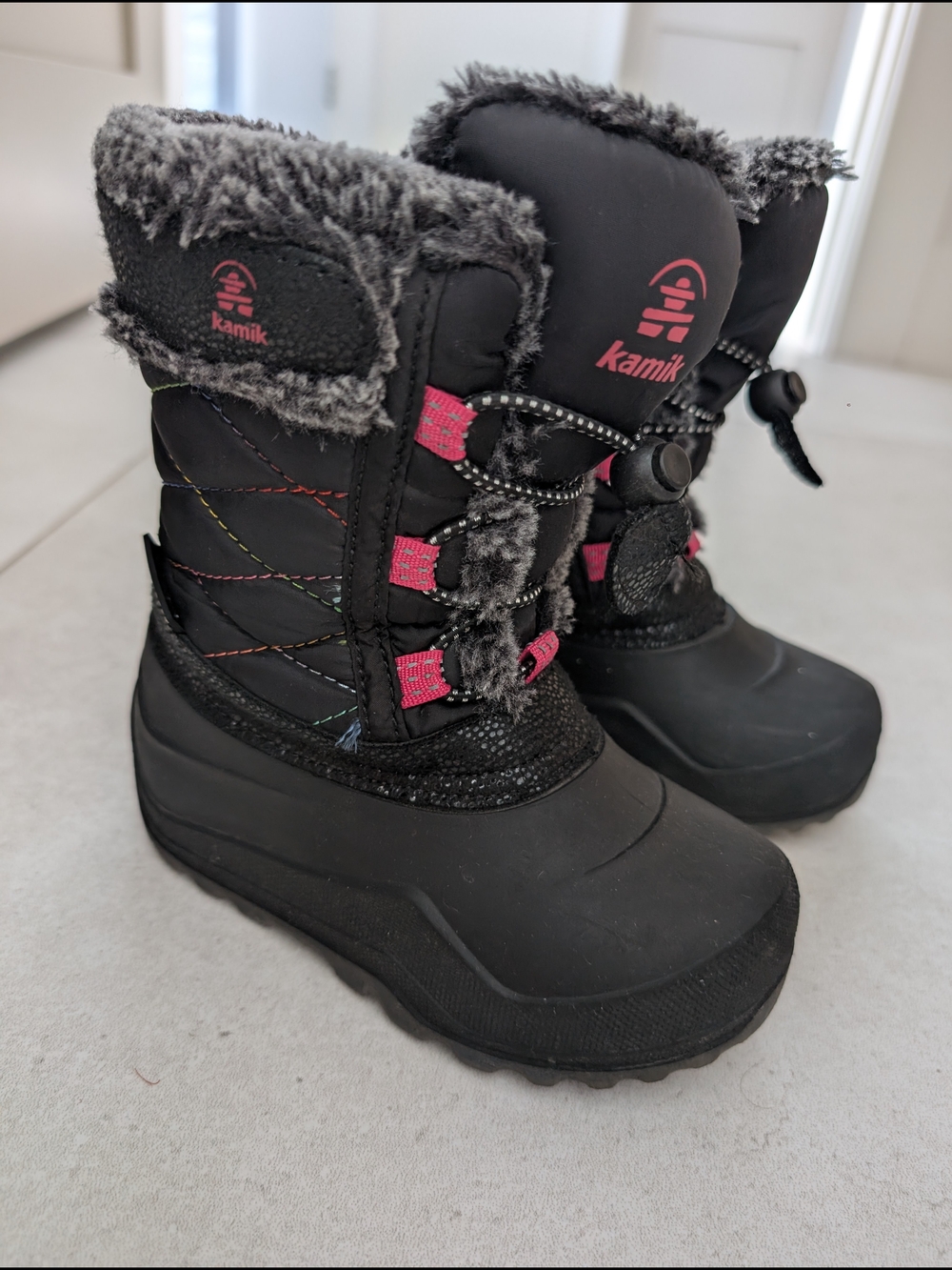Kamik Kids Black Winter Snow Boots with Pink Accents